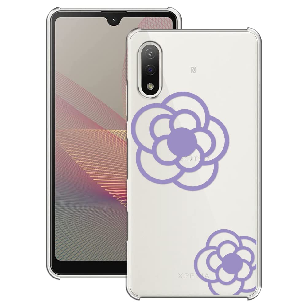 Xperia Ace II ケース スマホ カバー 保護フィルム付き XperiaAceII docomo SO-41B スマホケース Xperia AceII ハードケース ポリカーボネート エクスペリアエース2 カメリア 2つ お花 花柄 フラワー イラスト (BABYVIOLET)